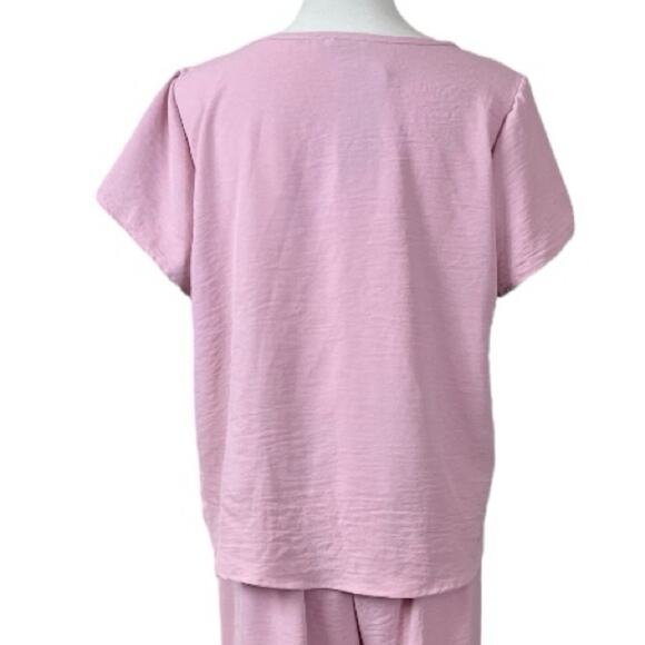 Saints New 2 Piece Set Wide Leg Pant Short Sleeve Top Blush Pink Women’s Size XL - Picture 8 of 15